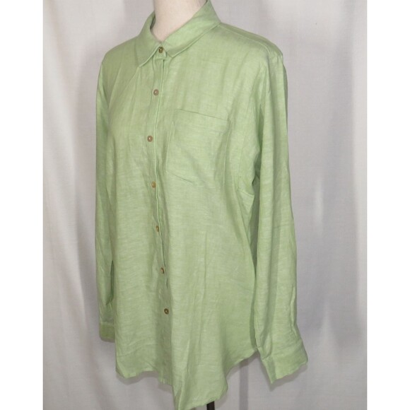 Susan Graver Linen Blend Oversized Fit Button Up Tunic Shirt Pale Green Size XS - Picture 2 of 11